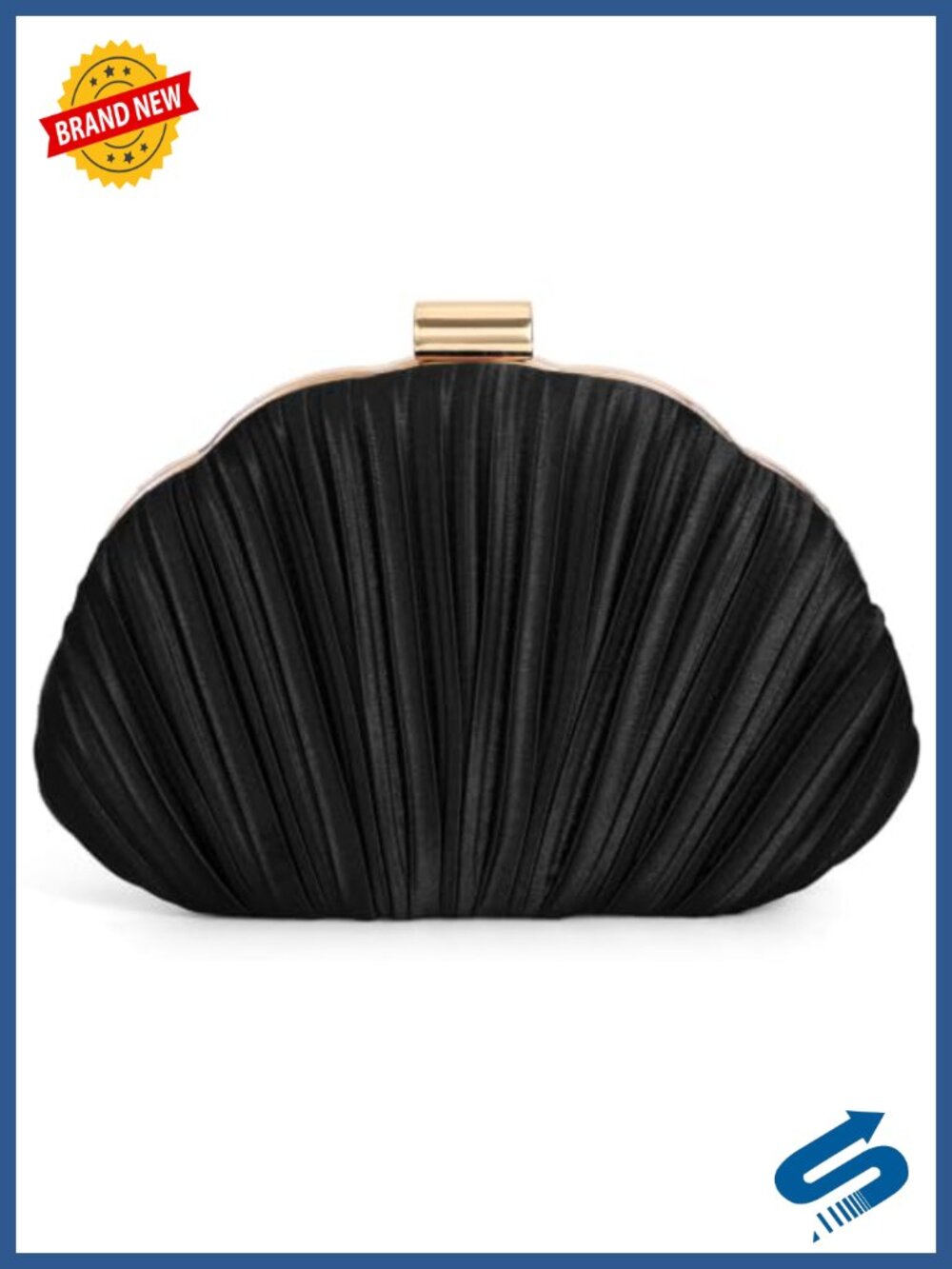 Satin Pleated Shell Clutch Evening Handbag Detachable Chain 3-in-1
